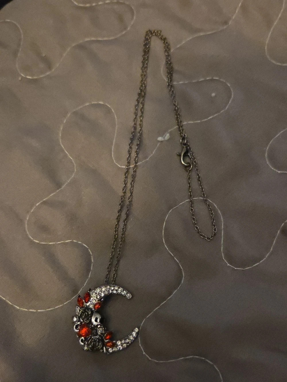 Crescent Moon Pendant Necklace in Black & Red